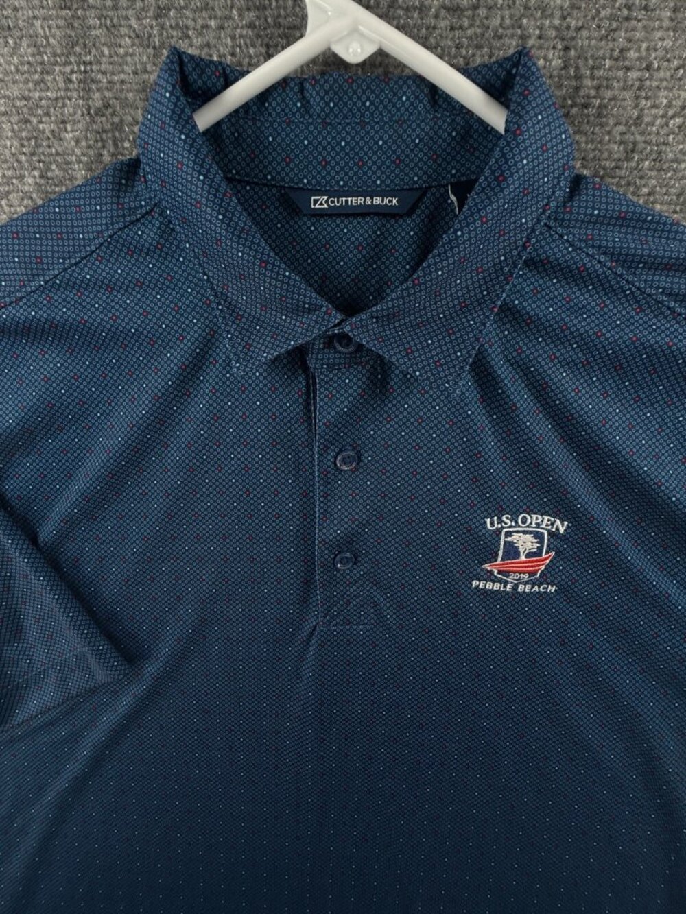 Cutter Buck Pebble Beach 2019 US Open Golf Polo Shirt Short Sleeve Blue Stretch